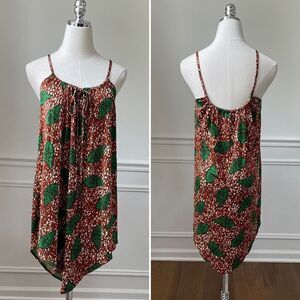 Nieves Lavi 100% Silk Brown Green Shell Print Flowing Tunic Tank S